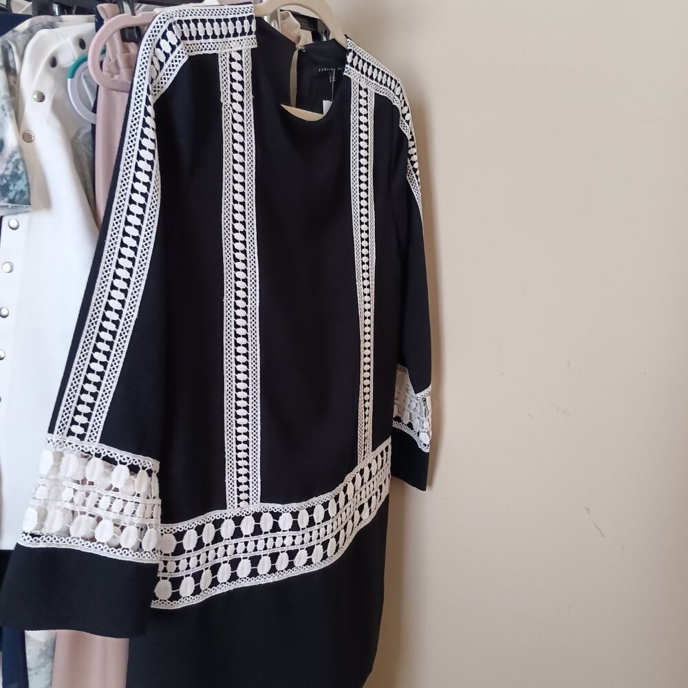 Black with White Crochet Embellishments English Factory Long Sleeve Size M